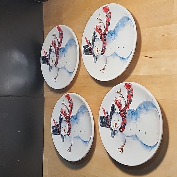 Old Timey Snowman In Hat: Set of 4 Appetizer/Dessert/Bread Plates & 14" Platter - Picture 3 of 13